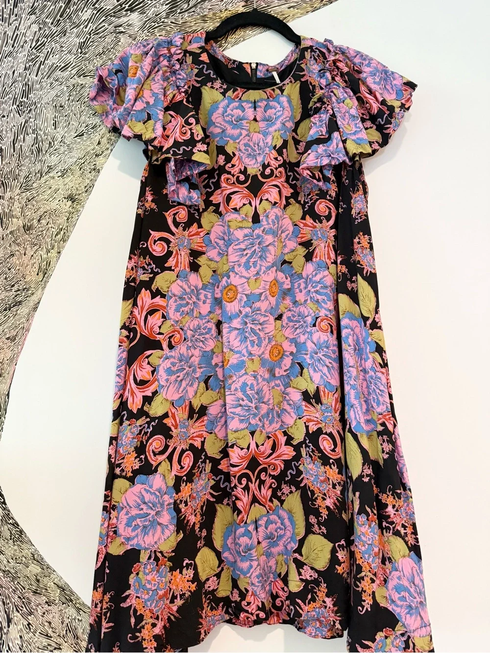 Free People Yara Patterned Floral Flutter Sleeve Dress XS